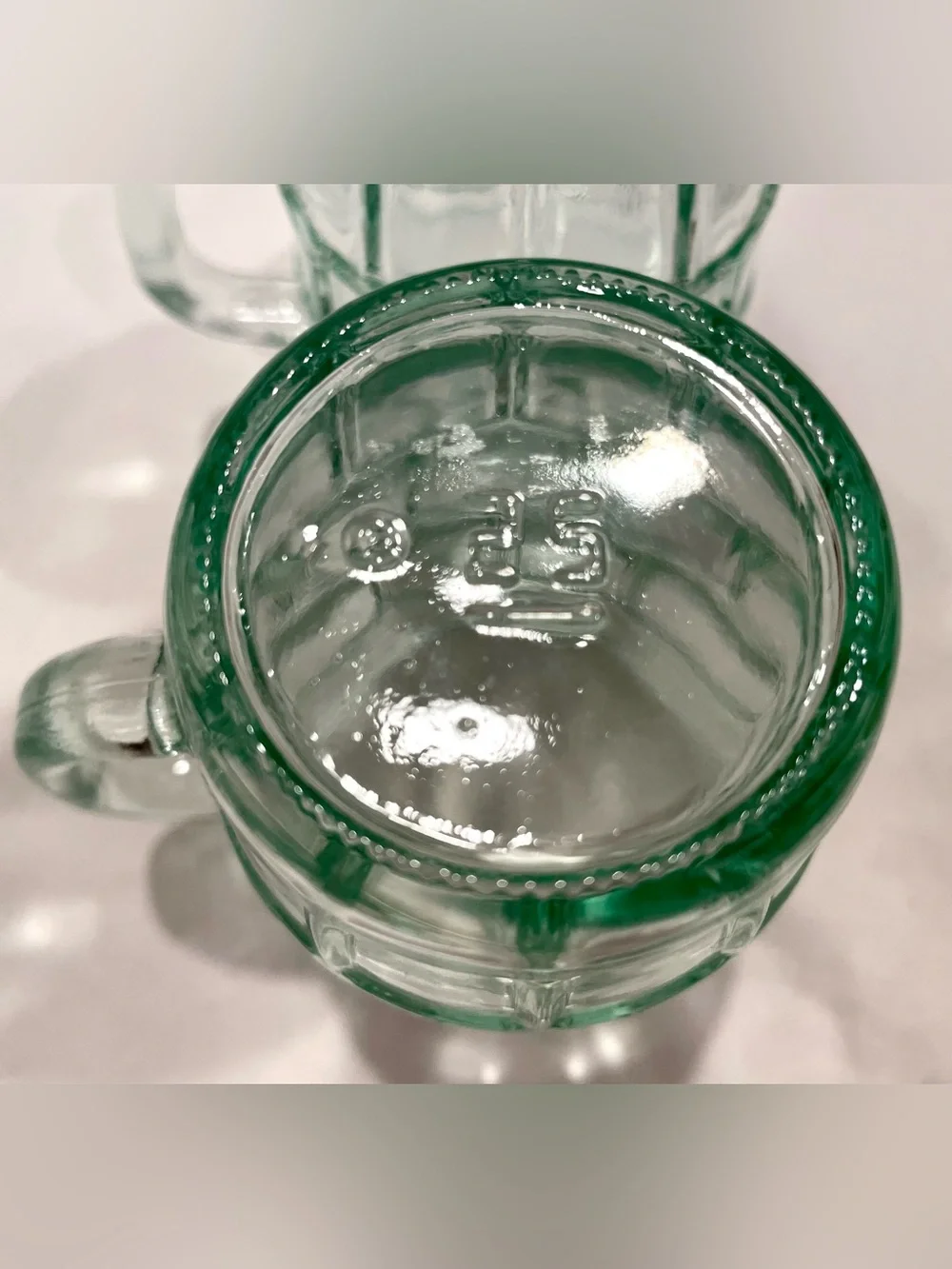 ☀️2/$20 Anchor Hocking Small Barrel Green-Tinted Vintage Glass Beer Mugs Set